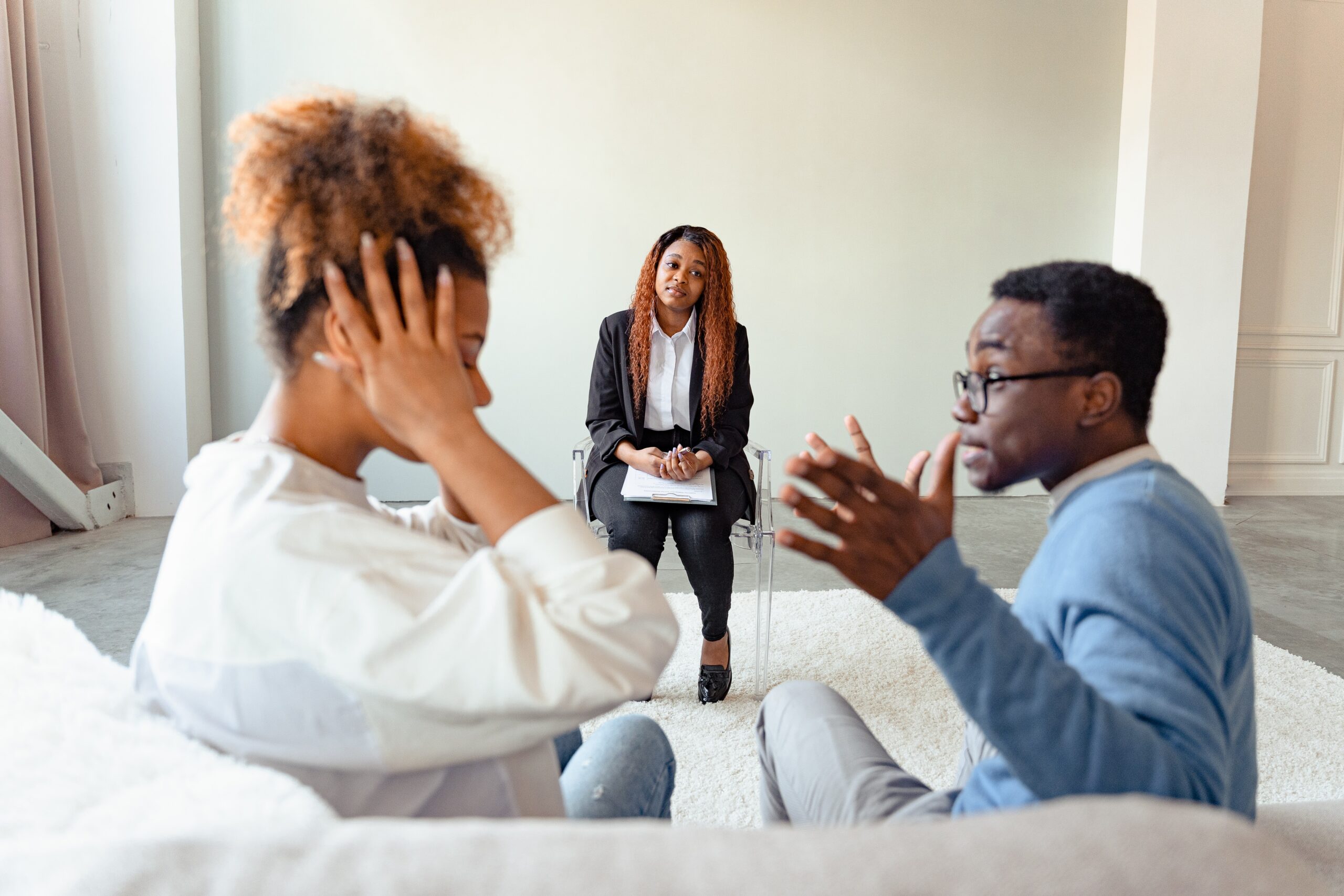 A couple having an argument during therapy